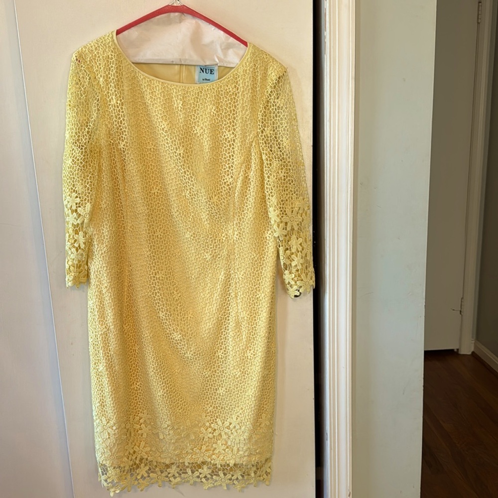 Nue By Shani Dress Yellow Crochet Overlay